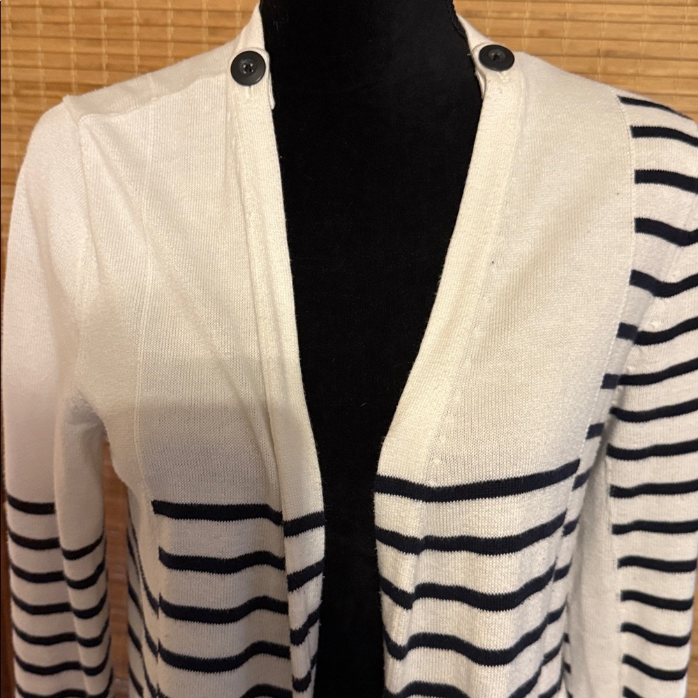 Cabi Victory Cardigan Sweater Long Blue Striped Knit Maxi Duster Sz Medium - Picture 3 of 8